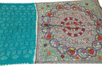 Blue Pure Tussar Silk Bandhani Saree With Hand Painted Madhubani Border Pallu - Luxurion World