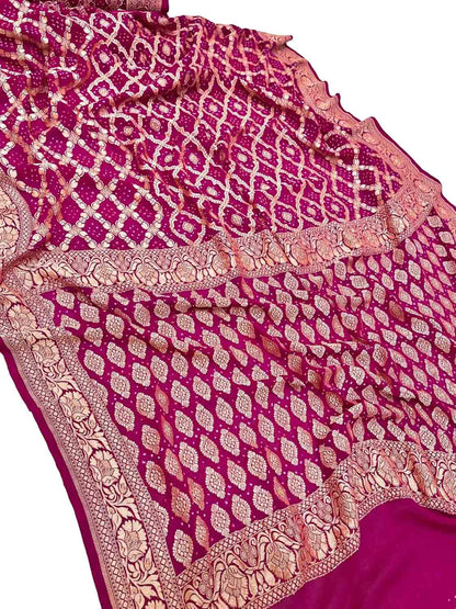 Stunning Pink Banarasi Bandhani Georgette Saree - Luxurion World