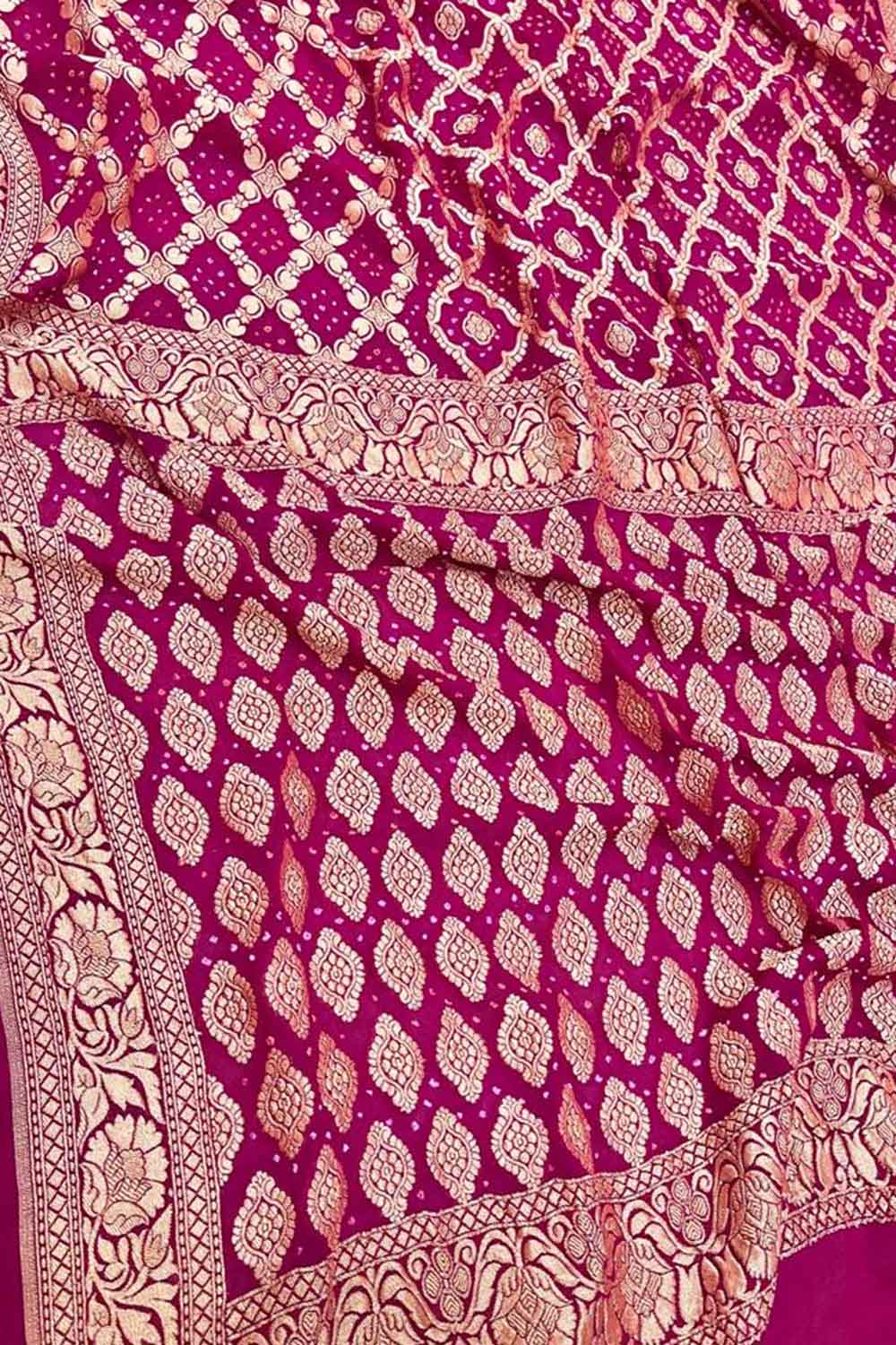 Stunning Pink Banarasi Bandhani Georgette Saree - Luxurion World