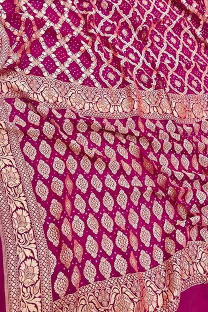 Stunning Pink Banarasi Bandhani Georgette Saree - Luxurion World