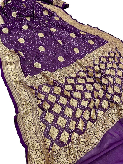 Elegant Purple Bandhani Georgette Saree - Luxurion World