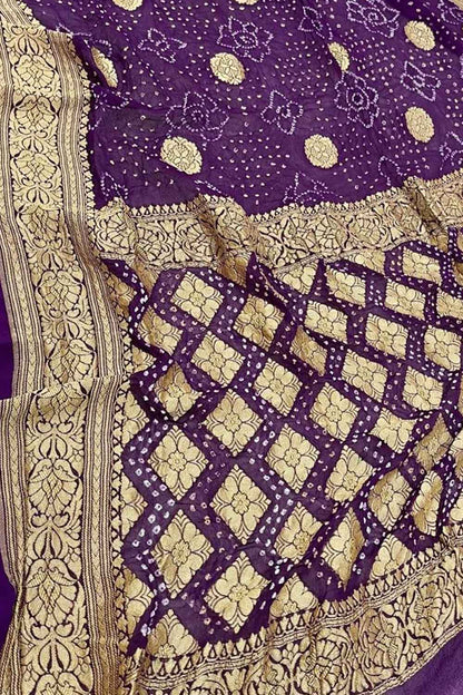 Elegant Purple Bandhani Georgette Saree - Luxurion World