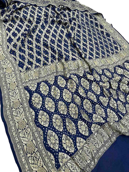 Blue Banarasi Bandhani Georgette Saree - Elegant and Traditional - Luxurion World