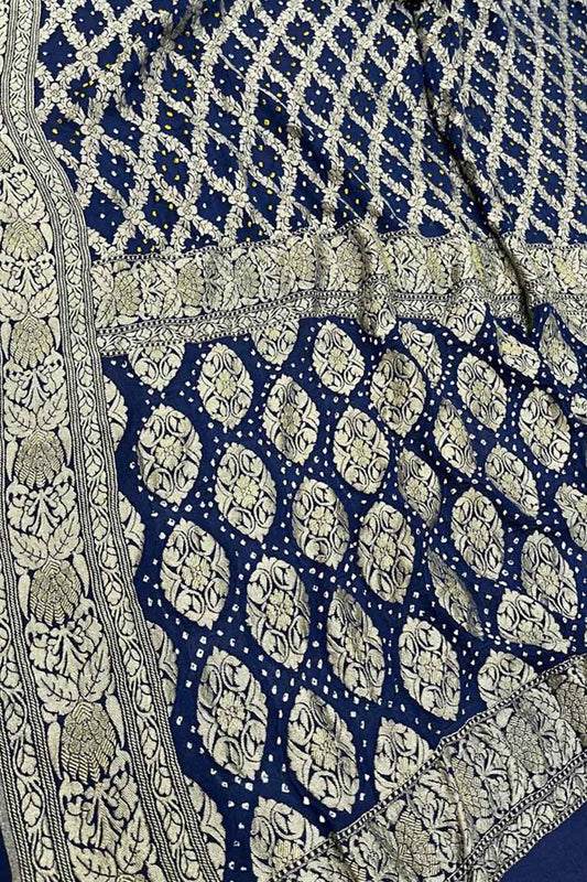 Blue Banarasi Bandhani Georgette Saree - Elegant and Traditional - Luxurion World