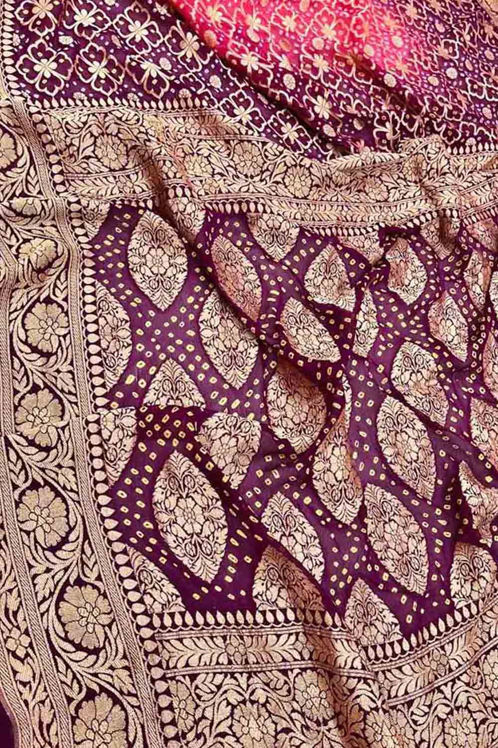 Pink & Maroon Banarasi Bandhani Georgette Saree - Luxurion World