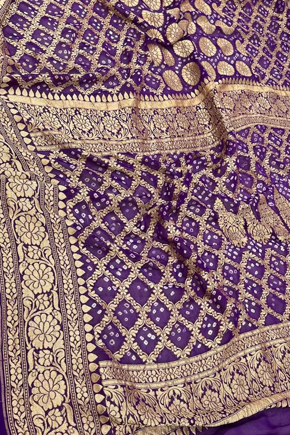 Elegant Purple Bandhani Georgette Saree - Luxurion World