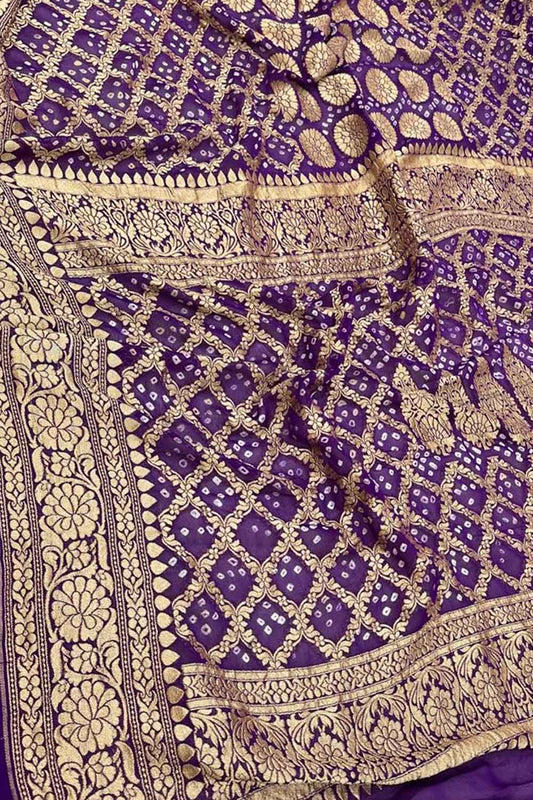 Elegant Purple Bandhani Georgette Saree - Luxurion World