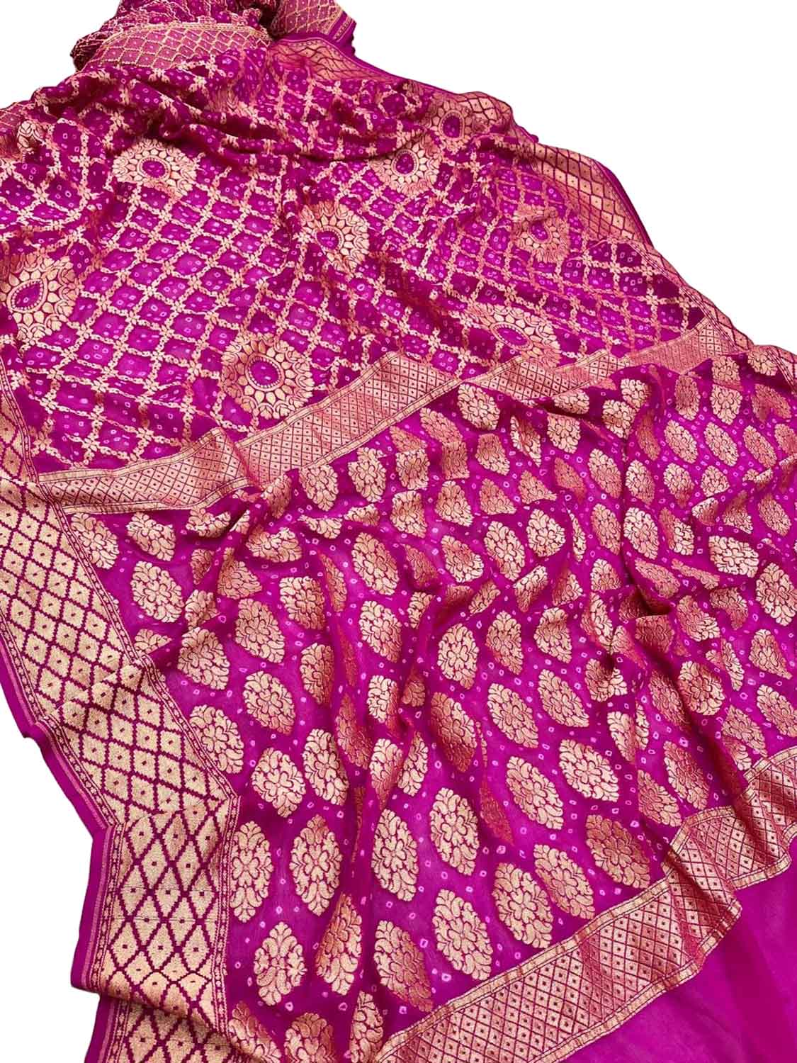 Pink Banarasi Bandhani Georgette Saree - Luxurion World