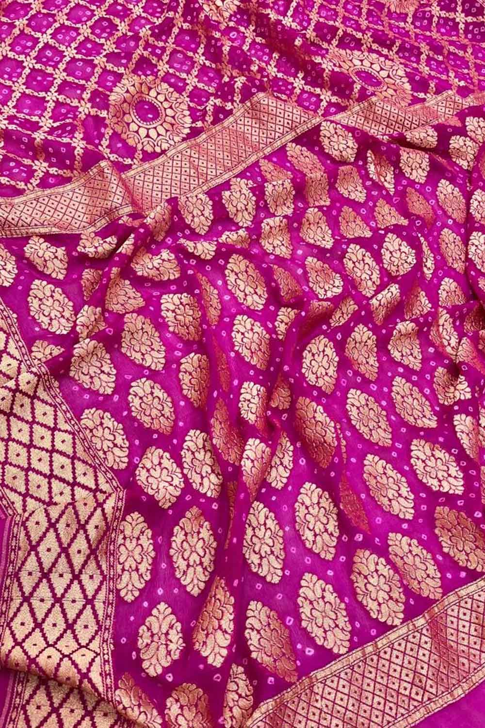 Pink Banarasi Bandhani Georgette Saree - Luxurion World