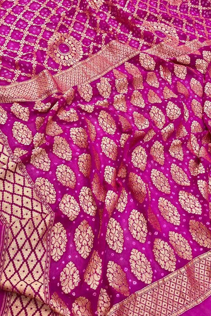 Pink Banarasi Bandhani Georgette Saree - Luxurion World
