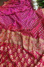 Stunning Pink Banarasi Bandhani Pure Georgette Saree - Luxurion World