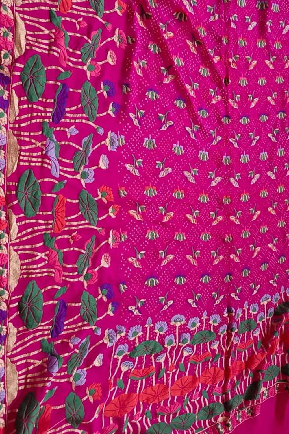 Exquisite Pink Banarasi Bandhani Pure Georgette Meenakari Saree - Luxurion World