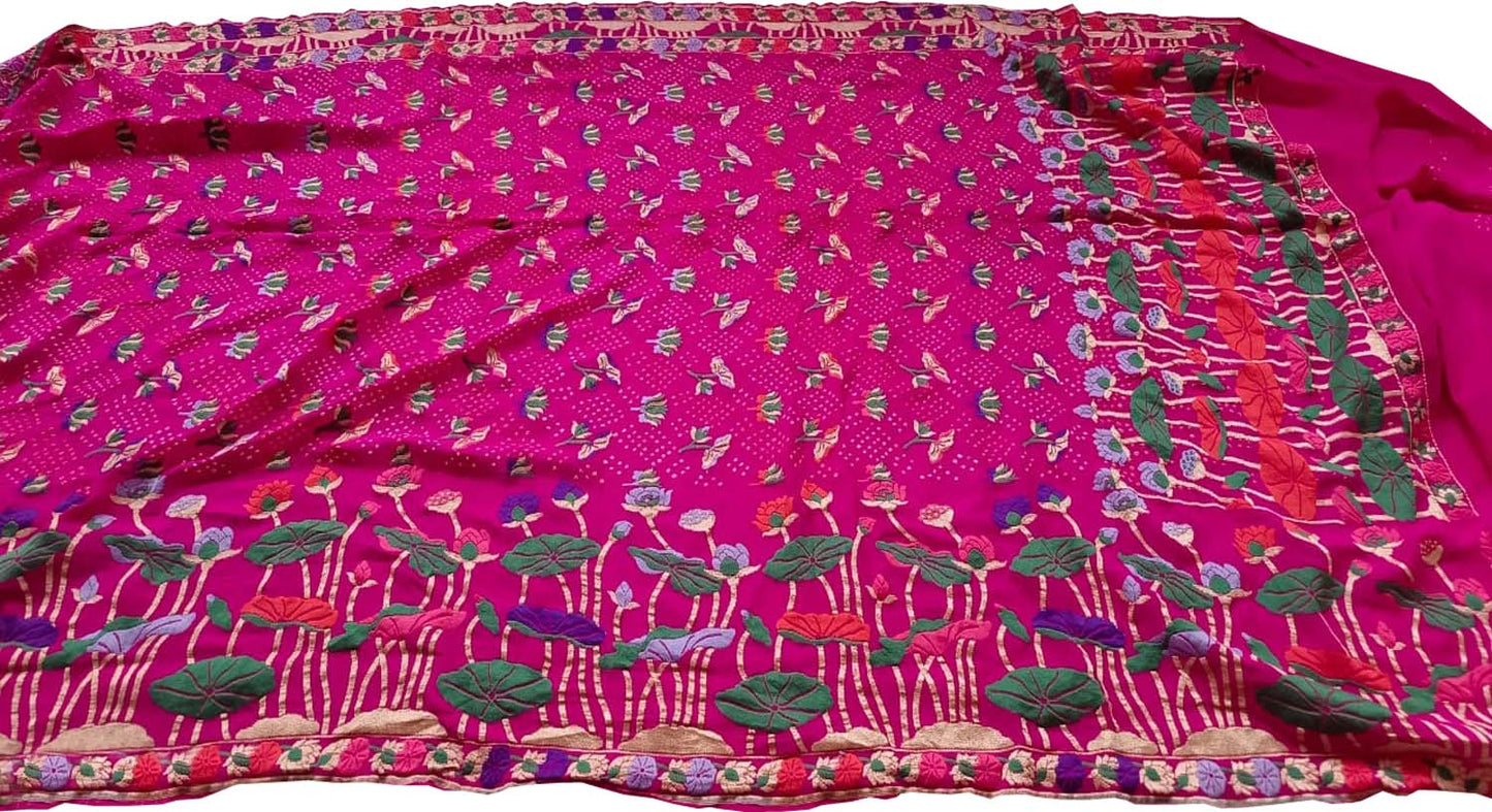 Exquisite Pink Banarasi Bandhani Pure Georgette Meenakari Saree - Luxurion World