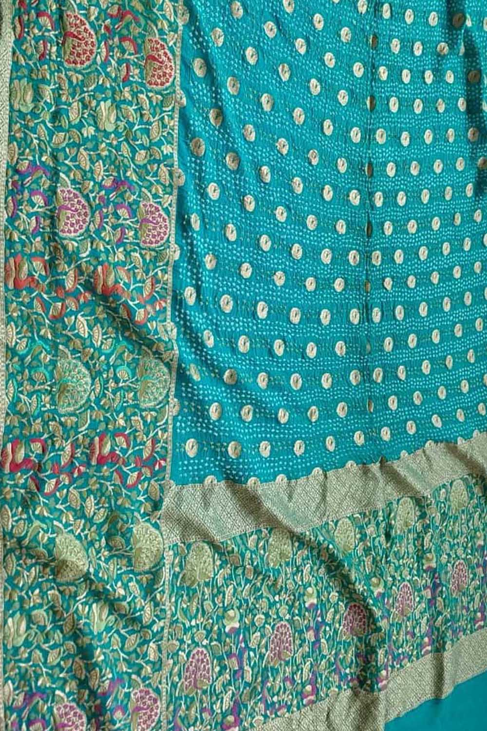 Elegant Blue Banarasi Bandhani Pure Georgette Meenakari Saree - Luxurion World