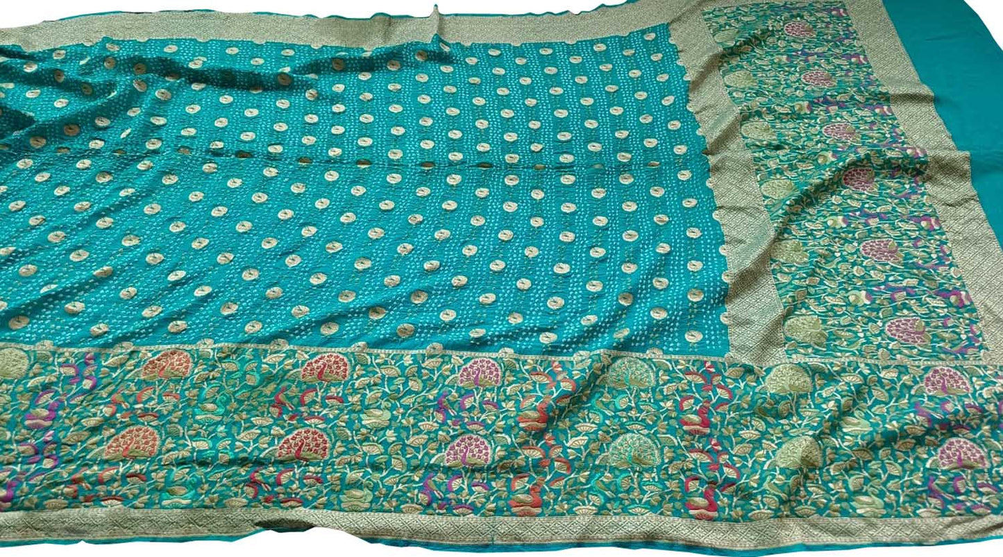 Elegant Blue Banarasi Bandhani Pure Georgette Meenakari Saree - Luxurion World