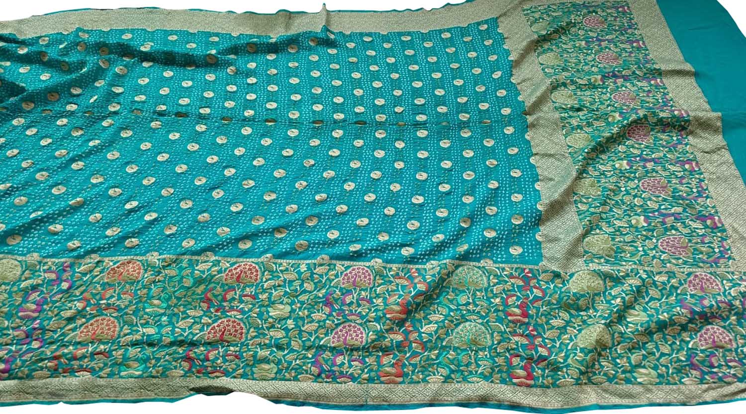Elegant Blue Banarasi Bandhani Pure Georgette Meenakari Saree - Luxurion World