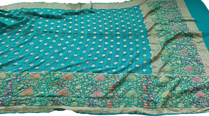 Elegant Blue Banarasi Bandhani Pure Georgette Meenakari Saree - Luxurion World
