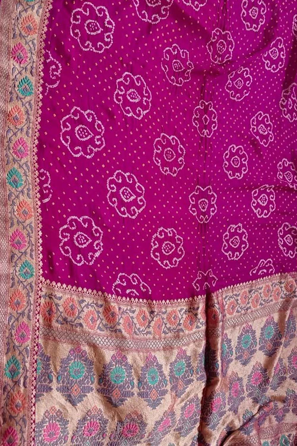 Pink Banarasi Bandhani Pure Georgette Meenakari Saree - Luxurion World