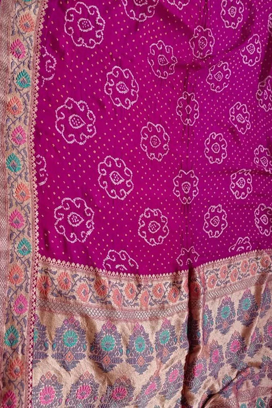 Pink Banarasi Bandhani Pure Georgette Meenakari Saree - Luxurion World
