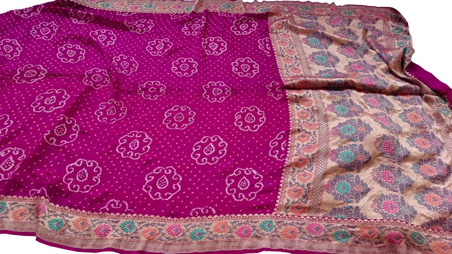 Pink Banarasi Bandhani Pure Georgette Meenakari Saree - Luxurion World