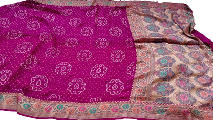 Pink Banarasi Bandhani Pure Georgette Meenakari Saree - Luxurion World