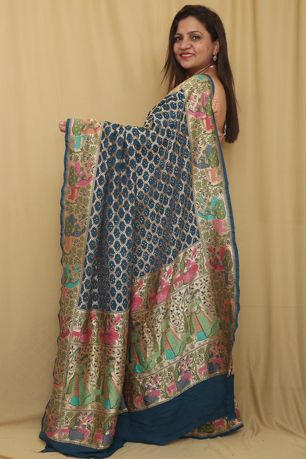 Elegant Blue Banarasi Bandhani Pure Georgette Meenakari Saree - Luxurion World