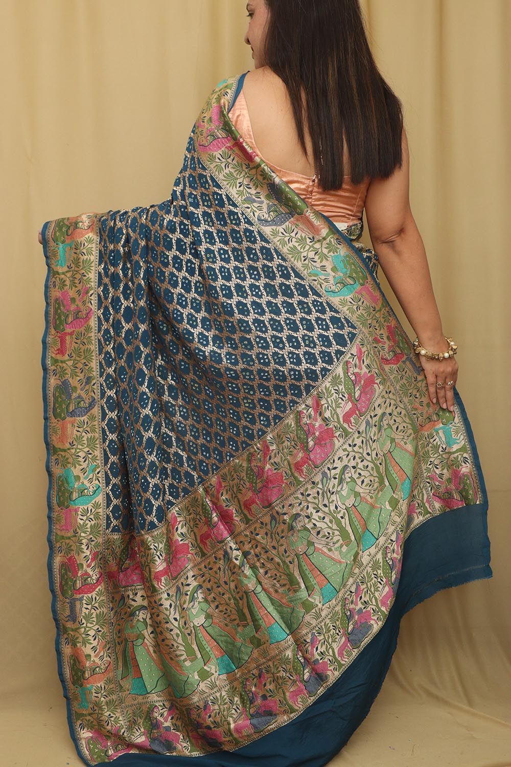 Elegant Blue Banarasi Bandhani Pure Georgette Meenakari Saree - Luxurion World