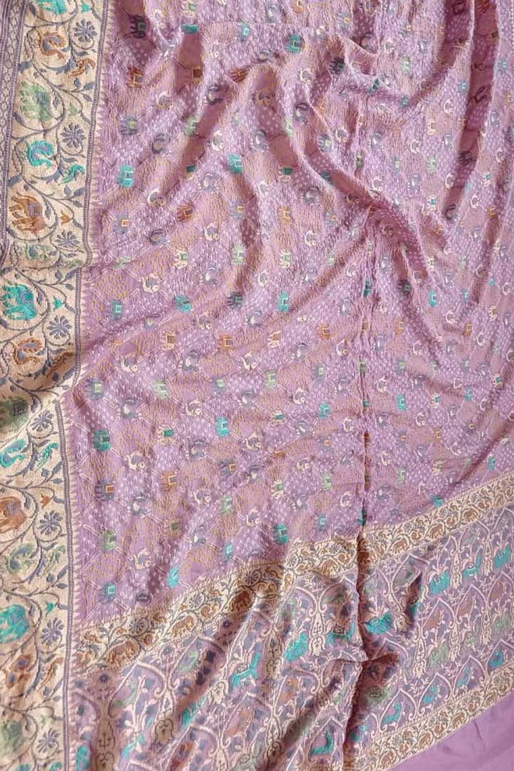 Pink Banarasi Bandhani Pure Georgette Meenakari Saree - Luxurion World