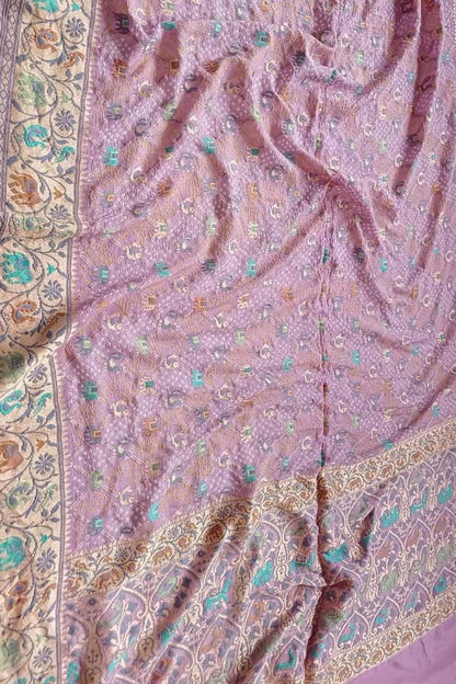Pink Banarasi Bandhani Pure Georgette Meenakari Saree - Luxurion World