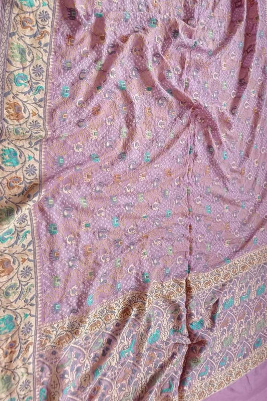 Pink Banarasi Bandhani Pure Georgette Meenakari Saree - Luxurion World