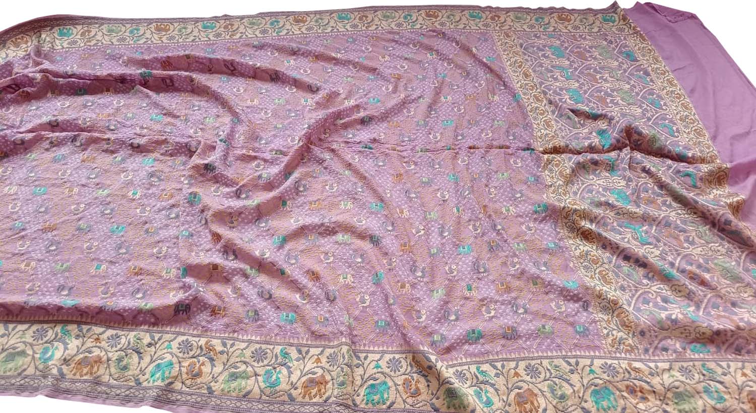 Pink Banarasi Bandhani Pure Georgette Meenakari Saree - Luxurion World