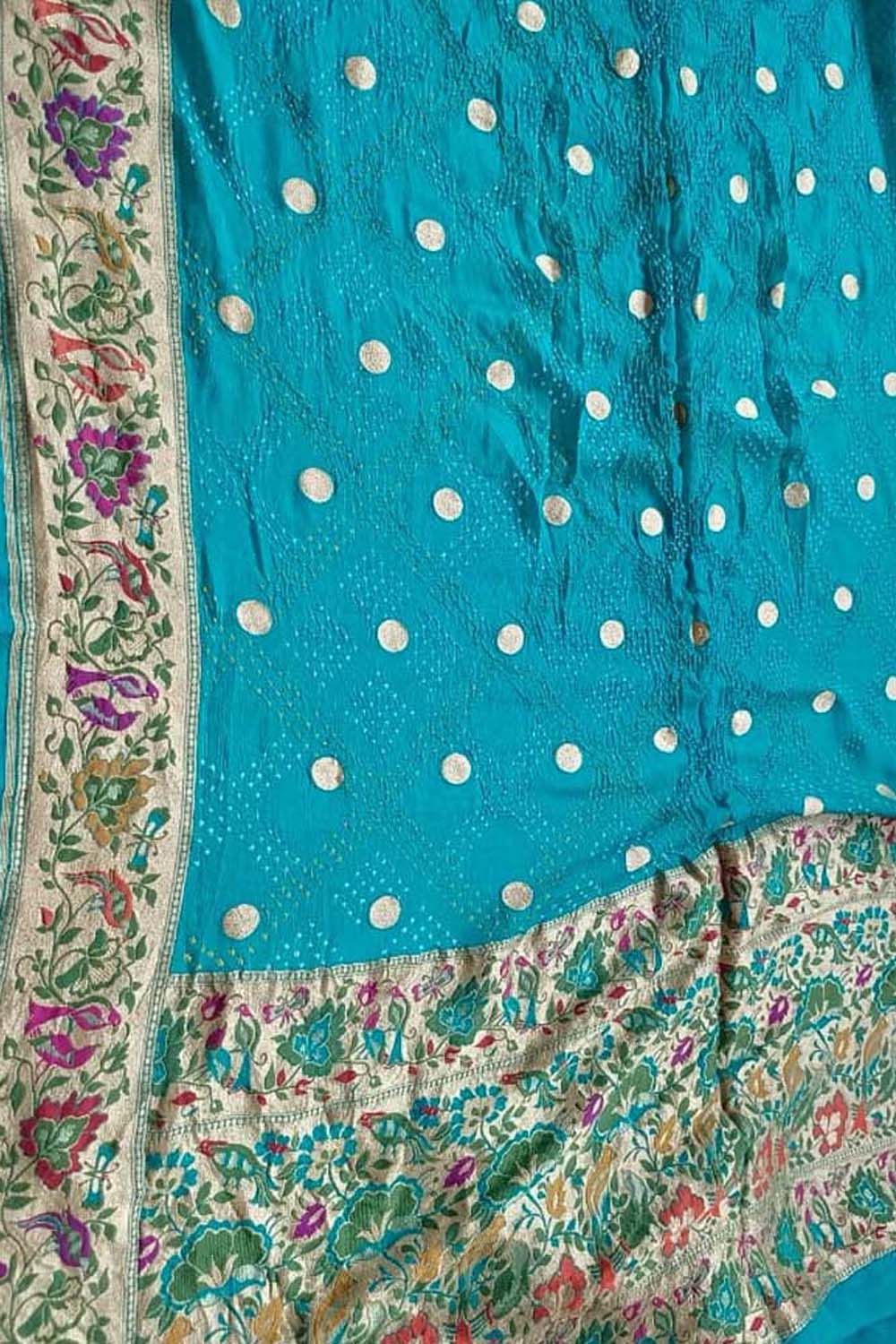 Elegant Blue Banarasi Bandhani Pure Georgette Meenakari Saree - Luxurion World