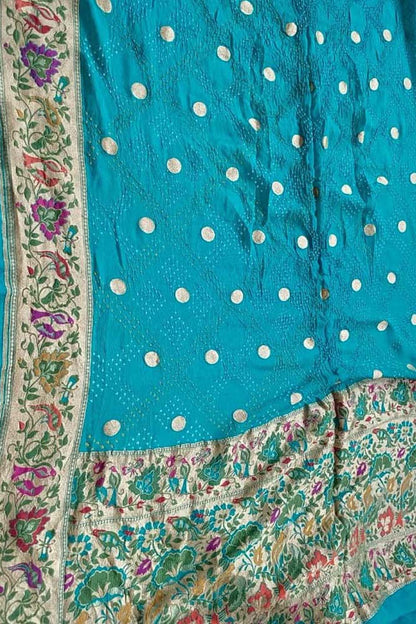 Elegant Blue Banarasi Bandhani Pure Georgette Meenakari Saree - Luxurion World