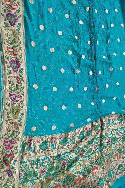 Elegant Blue Banarasi Bandhani Pure Georgette Meenakari Saree - Luxurion World