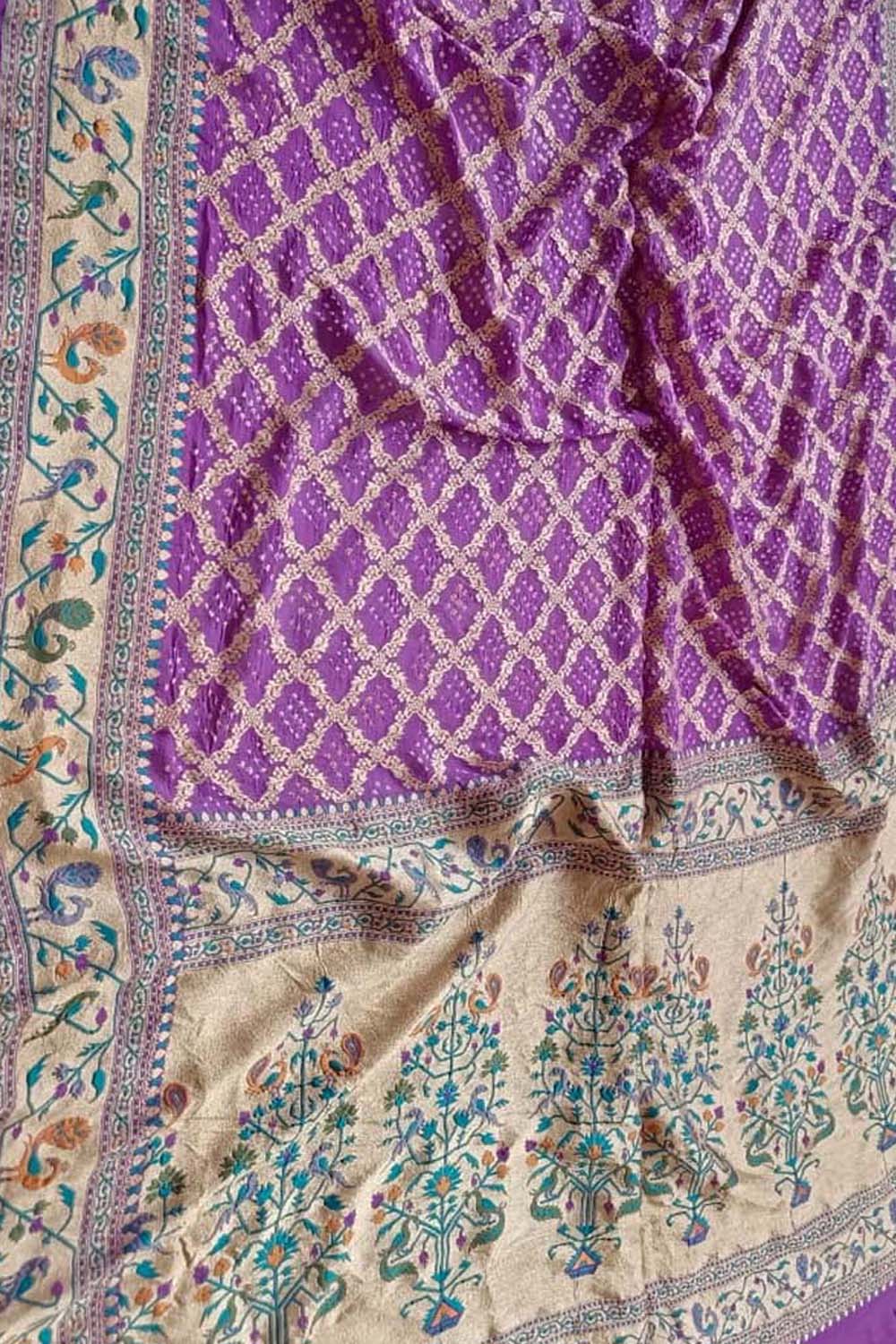 Elegant Purple Banarasi Bandhani Pure Georgette Meenakari Saree - Luxurion World