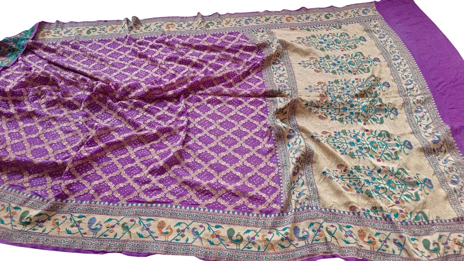 Elegant Purple Banarasi Bandhani Pure Georgette Meenakari Saree - Luxurion World