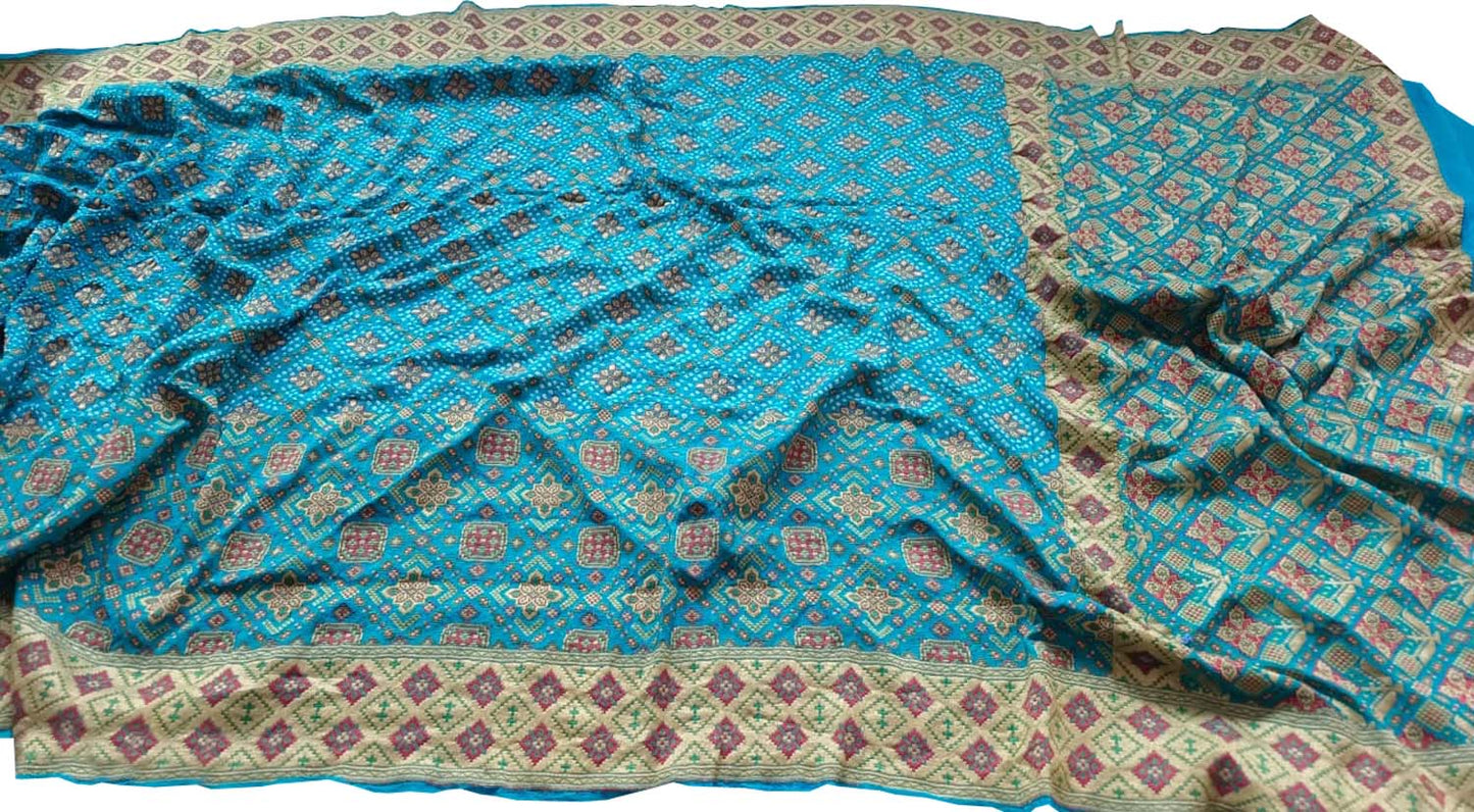 Elegant Blue Banarasi Bandhani Pure Georgette Meenakari Saree - Luxurion World