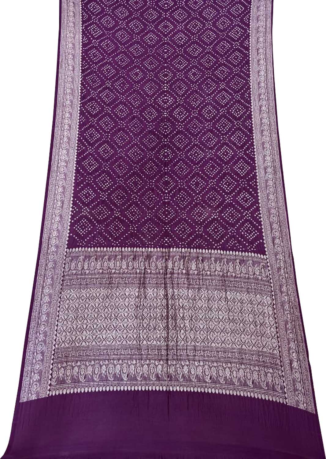 Purple Pure Banarasi Moonga Silk With Hand Rai Bandhej Work Saree - Luxurion World