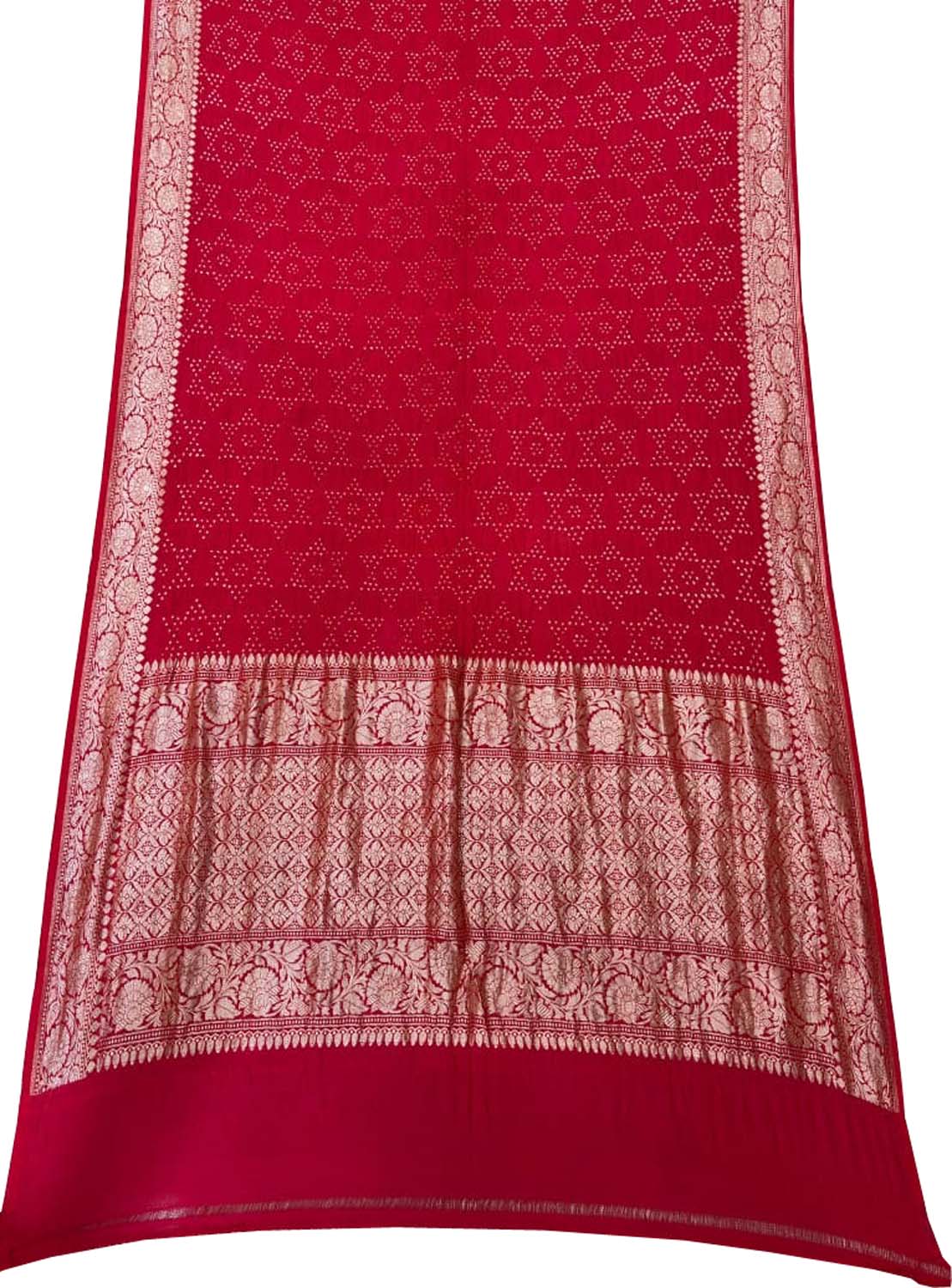 Red Pure Banarasi Moonga Silk With Hand Rai Bandhej Work Saree - Luxurion World