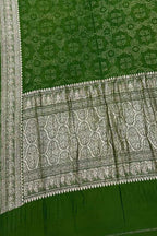 Green Pure Banarasi Moonga Silk With Hand Rai Bandhej Work Saree - Luxurion World