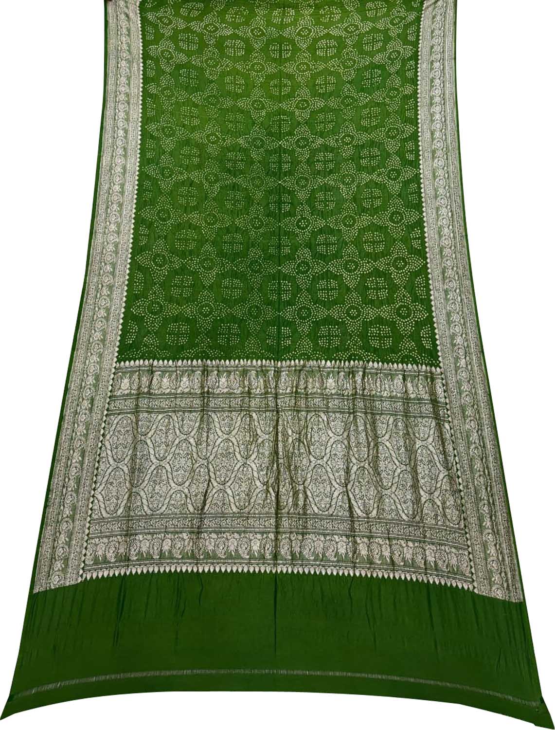 Green Pure Banarasi Moonga Silk With Hand Rai Bandhej Work Saree - Luxurion World