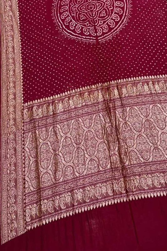 Red Pure Banarasi Moonga Silk With Hand Rai Bandhej Work Saree - Luxurion World