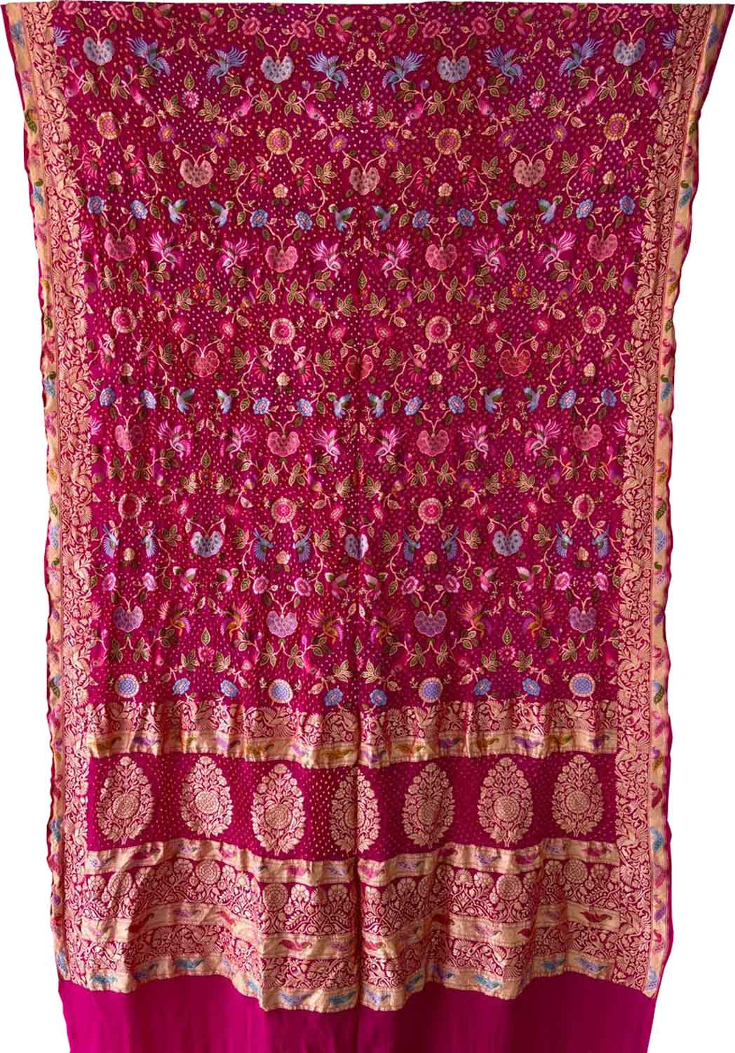 Stunning Pink Pure Georgette Banarasi Bandhani Meenakari With Rai Bandhej Work Saree - Luxurion World