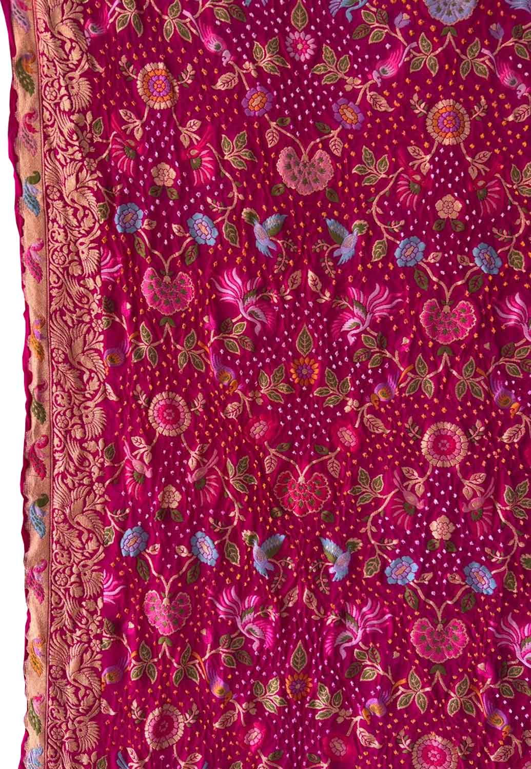 Stunning Pink Pure Georgette Banarasi Bandhani Meenakari With Rai Bandhej Work Saree - Luxurion World