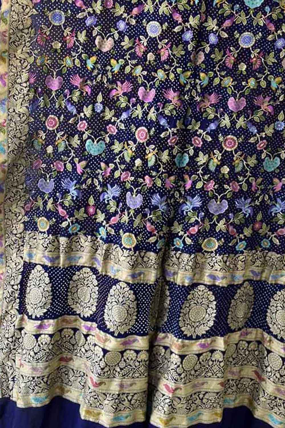 Blue Pure Georgette Banarasi Bandhani Meenakari With Rai Bandhej Work Saree - Luxurion World
