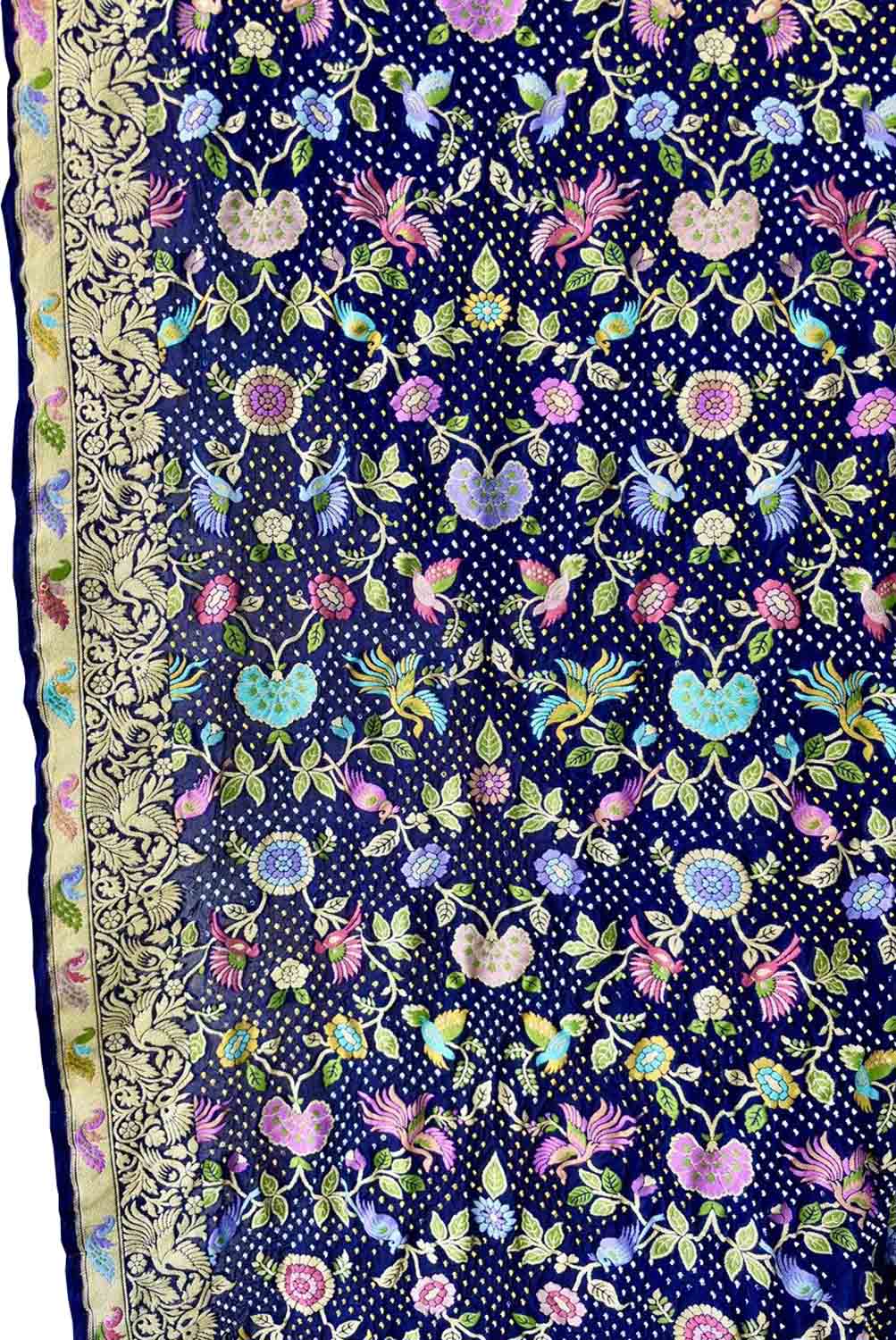 Blue Pure Georgette Banarasi Bandhani Meenakari With Rai Bandhej Work Saree - Luxurion World