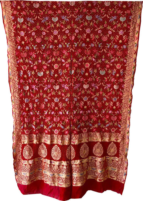 Red Pure Georgette Banarasi Bandhani Meenakari With Rai Bandhej Work Saree - Luxurion World