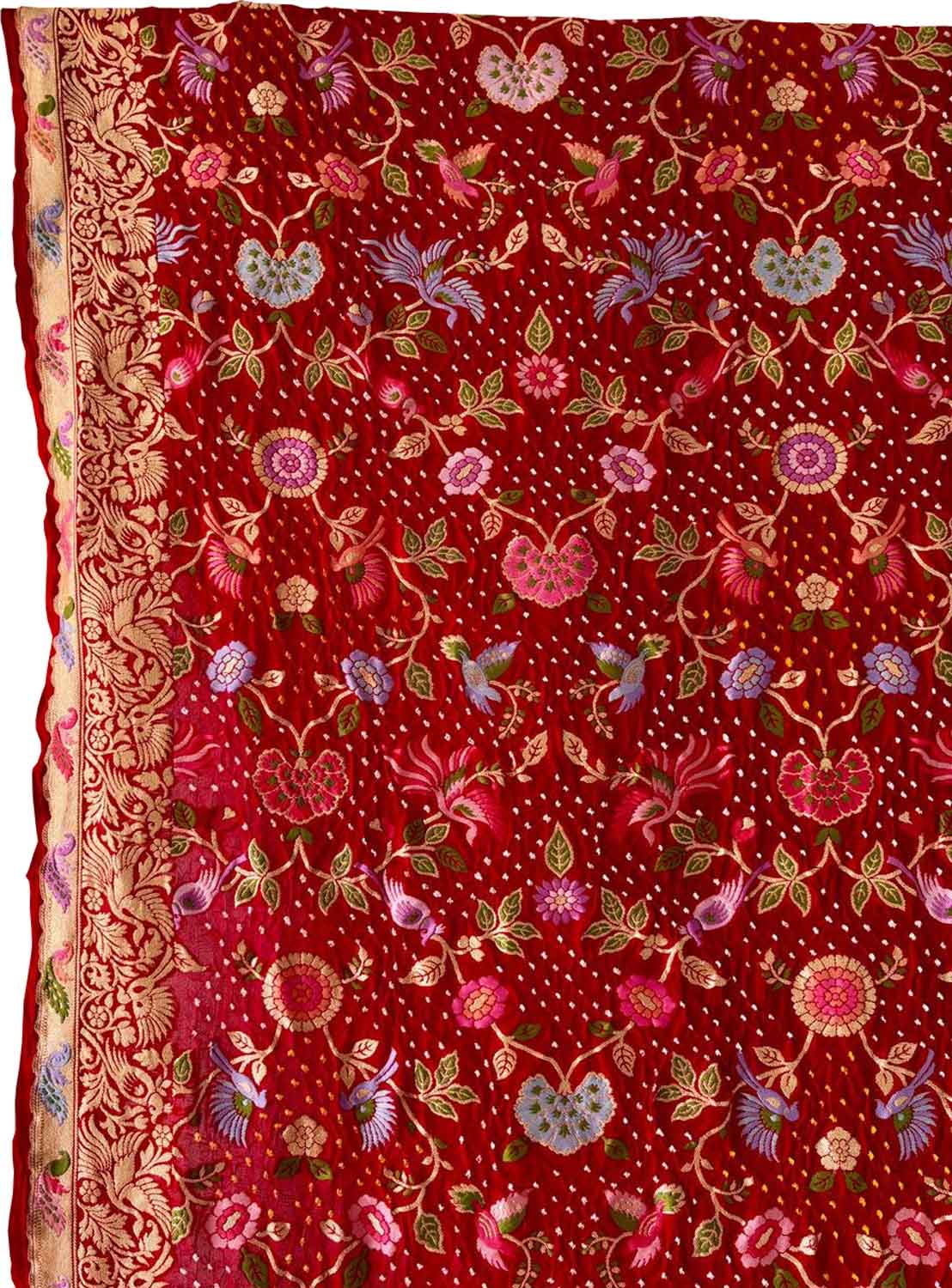 Red Pure Georgette Banarasi Bandhani Meenakari With Rai Bandhej Work Saree - Luxurion World