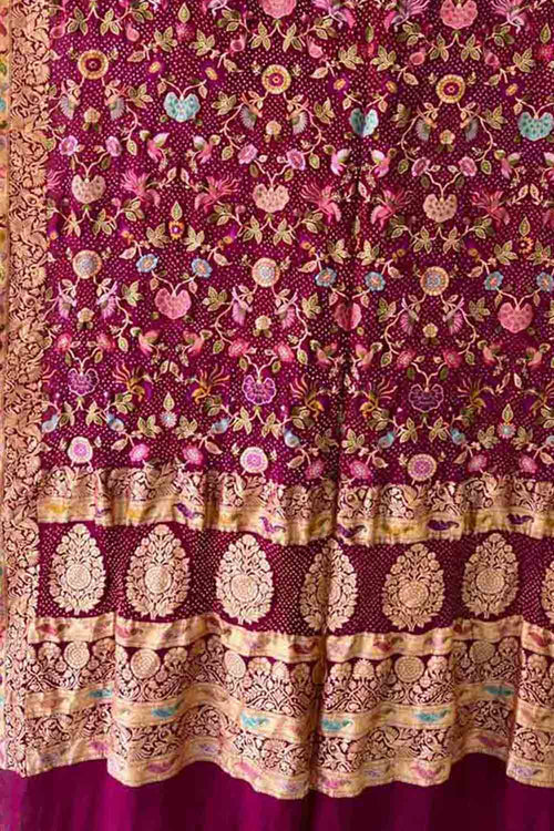 Elegant Purple Pure Georgette Banarasi Bandhani Meenakari With Rai Bandhej Work Saree - Luxurion World