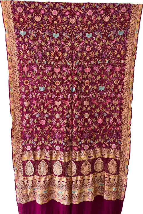 Elegant Purple Pure Georgette Banarasi Bandhani Meenakari With Rai Bandhej Work Saree - Luxurion World